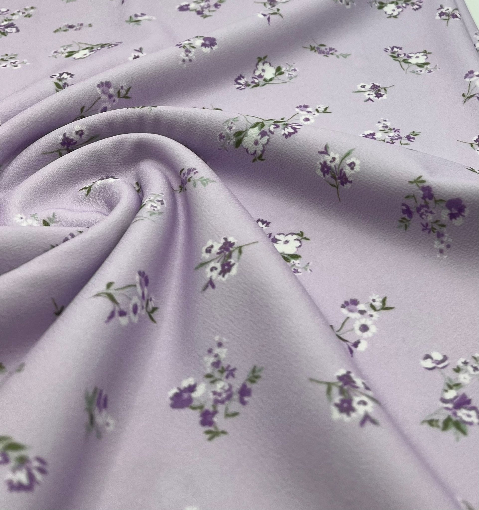 Lilac Ditsy Floral Print Lightweight Jersey Crepe Fabric 4 Way Stretch - T9 Fabrics